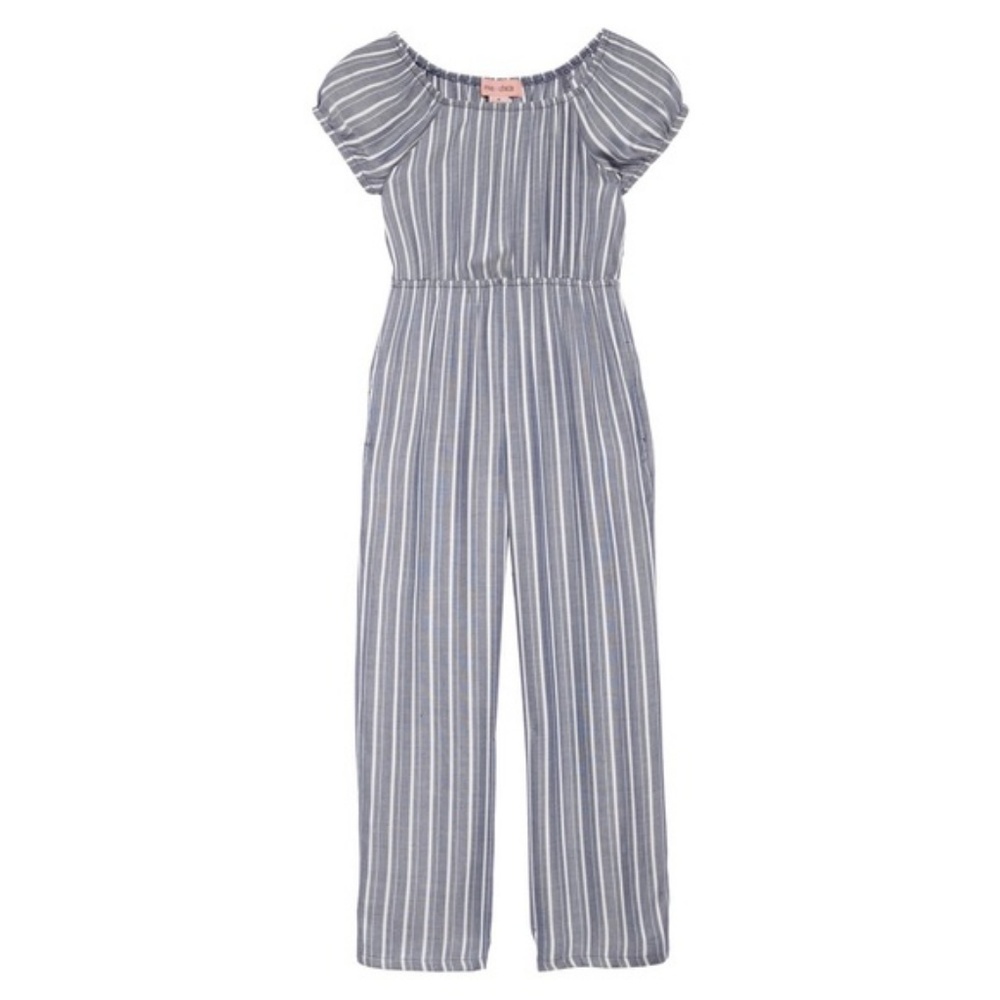 New Mia Chica Stripe Off-the- Shoulder Jumpsuit